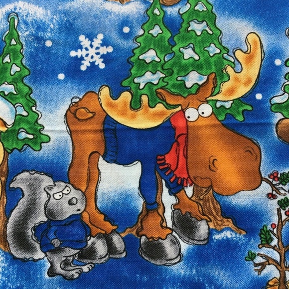 Christmas Fabric Moose Camping Log Cabin 100% Cotton Winter Colourful Fabricland - Picture 5 of 10